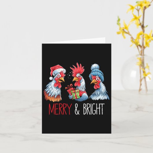 クリスマスチキンサンタハットクリスマスファームアニマルファン カード (黄色い花)