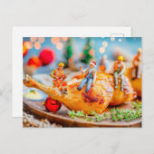 クリスマスチキンドラスティックを使ったミニチュア労働者 シーズンポストカード (正面/裏面)