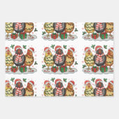 クリスマスチキンファームクリスマスライツファミリーホリデー ラッピングペーパーシート (正面)