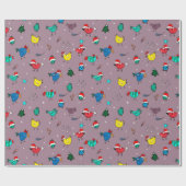 クリスマスチキン紫色の包装紙 ラッピングペーパー (フラット)