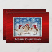 クリスマスチキン雪の水の色クリスマスフラット シーズンカード (正面/裏面)