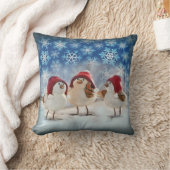 クリスマスチキン雪の水色 クッション (ブランケット)
