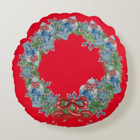 クリスマスチノイスリージンジャージャールジャーズ装飾用クッション ラウンドクッション (正面)