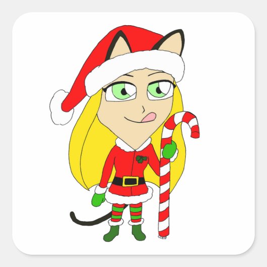 クリスマスチビ（小さくかわいく書いた感じ）の少女 スクエアシール (正面)