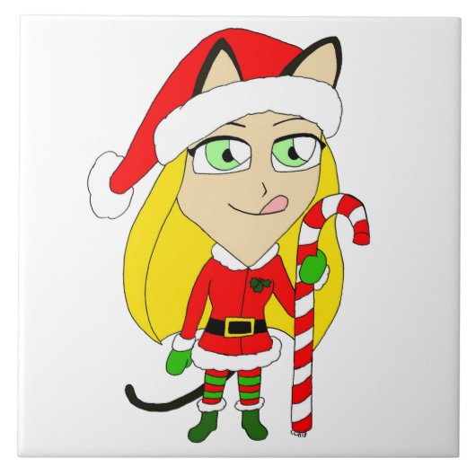 クリスマスチビ(小さくかわいく書いた感じ)の少女 タイル (正面)