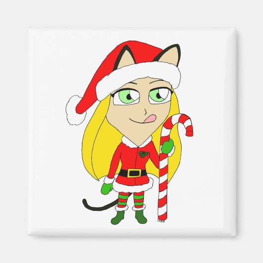 クリスマスチビ(小さくかわいく書いた感じ)の少女 マグネット (正面)