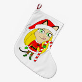 クリスマスチビ（小さくかわいく書いた感じ）の少女 ラージクリスマスストッキング (正面 (吊り時))