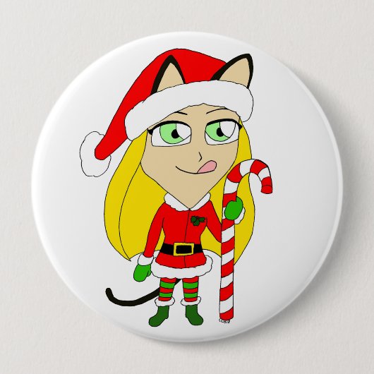 クリスマスチビ(小さくかわいく書いた感じ)の少女 缶バッジ (正面)
