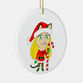 クリスマスチビ（小さくかわいく書いた感じ）キャットガールセラミックオーナメント セラミックオーナメント (右)