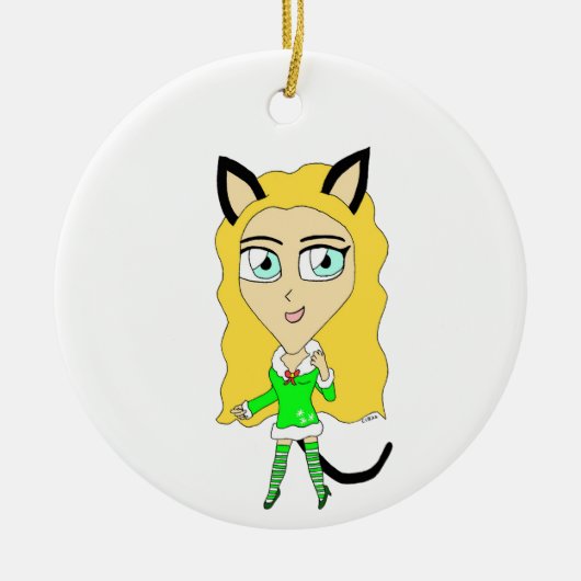 クリスマスチビ（小さくかわいく書いた感じ） セラミックオーナメント (正面)