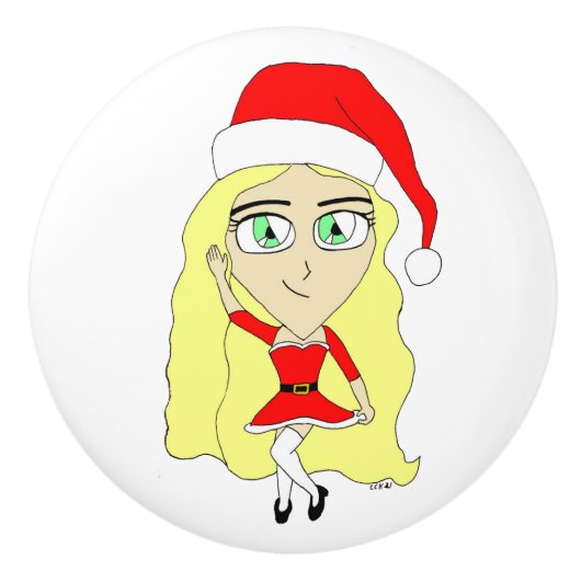 クリスマスチビ（小さくかわいく書いた感じ） セラミックノブ (正面)