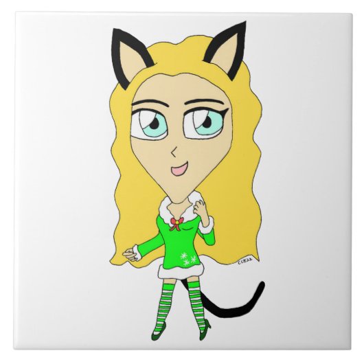 クリスマスチビ（小さくかわいく書いた感じ） タイル (正面)