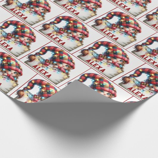 クリスマスチビ(小さくかわいく書いた感じ)格言付き名前をカスタムする ラッピングペーパー (角)