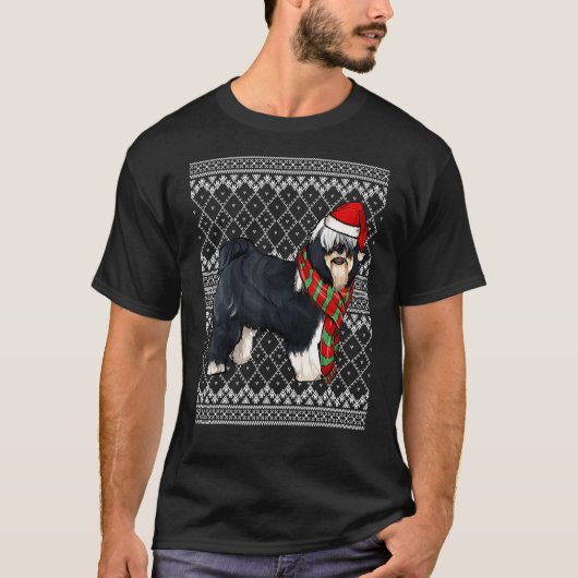 クリスマスチベットテリアサンタクロースハット醜いクリスマ Tシャツ (正面)
