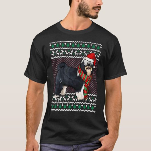 クリスマスチベットテリアドッグサンタハット醜いクリスマス Tシャツ (正面)