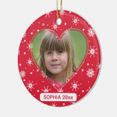 クリスマスチャイルド写真かわいい赤いスノーフレーク セラミックオーナメント (左)