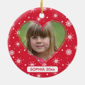 クリスマスチャイルド写真かわいい赤いスノーフレーク セラミックオーナメント (裏面)
