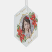 クリスマスチャイルド写真ポインセチア松金ゴールドスクリプト ガラスオーナメント (正面右)