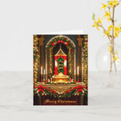 クリスマスチャーチの祭壇グリーティングカード カード (黄色い花)