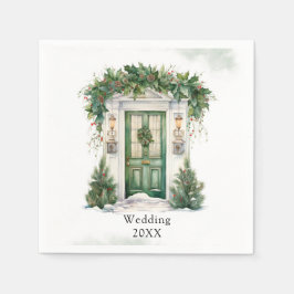 クリスマスチャーチドア冬のシ結婚ーン スタンダードカクテルナプキン