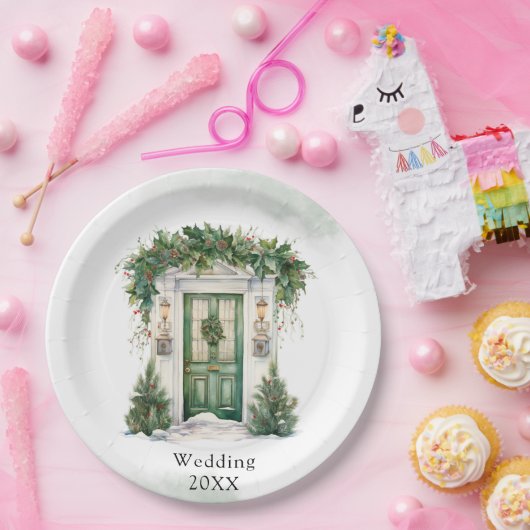 クリスマスチャーチドア冬のシ結婚ーン ペーパープレート (パーティー)