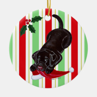 クリスマスチョコレートラブラドールの子犬 セラミックオーナメント
