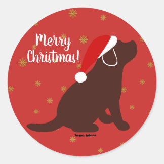 クリスマスチョコレートラブラドール子犬 ラウンドシール