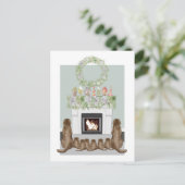 クリスマスチョックラブラドールファミリー暖炉シーン シーズンポストカード (スタンド正面)