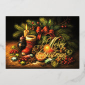 クリスマスチョークスケッチ静物詩 箔シーズンカード (正面)