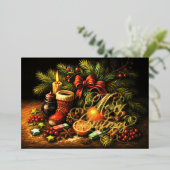 クリスマスチョークスケッチ静物詩 箔シーズンカード (立ち正面)