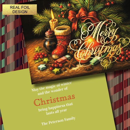 クリスマスチョークスケッチ静物詩 箔シーズンカード