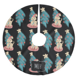 クリスマスチョークドードルズ愛犬家ファミリーイニシャル ブラッシュドポリエステルツリースカート