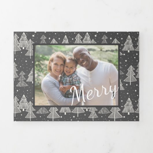 クリスマスチョークボード手描き松の木写真 三つ折りクリスマスカード (カバー)