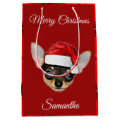 クリスマスチワフアドッグパーソナライズされた抱き枕 ミディアムペーパーバッグ (正面)