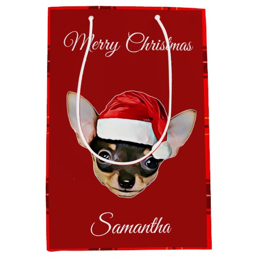 クリスマスチワフアドッグパーソナライズされた抱き枕 ミディアムペーパーバッグ (正面)
