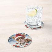 クリスマスチワホアサンタドッグ ラウンドペーパーコースター (インサイチュ)