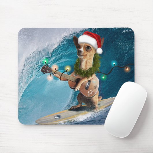 クリスマスチワワサーフィン マウスパッド (マウス)