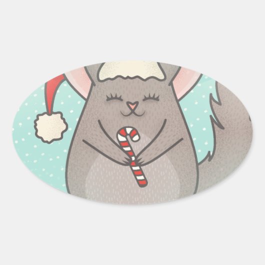 クリスマスチンチラ 楕円形シール (正面)