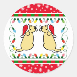クリスマスツインイエローラブラドールサンタ ラウンドシール