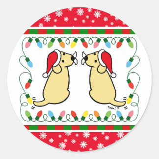 クリスマスツインイエローラブラドールサンタ ラウンドシール