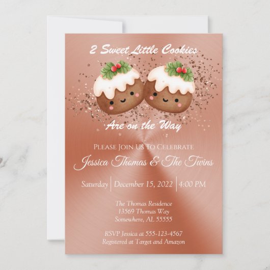 クリスマスツインクッキー赤ちゃんシャワー 招待状 (正面)