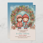 クリスマスツインズ誕生日 招待状 (正面/裏面)