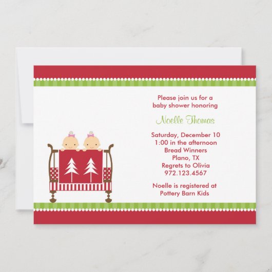 クリスマスツインベビーシャワー招待状 招待状 (正面)
