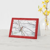 クリスマスツイードセダー鳥 カード (黄色い花)