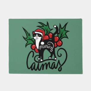 クリスマスツキシード猫 ドアマット