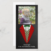 クリスマスツキシード、赤と緑の小妖精や小人 シーズンカード (正面/裏面)