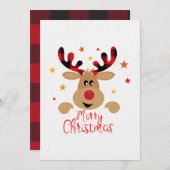 クリスマスツノバ鹿のカード 招待状 (正面/裏面)