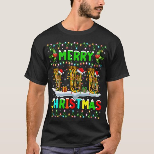 クリスマスツバ照明サンタハットメリークリスマスツバ Tシャツ (正面)