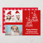 クリスマスツモダンリーが家族の写真を輝かせる赤 シーズンカード (正面/裏面)