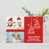 クリスマスツモダンリーが家族の写真を輝かせる赤 シーズンカード (スタンド正面)